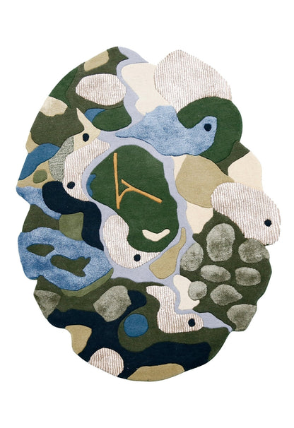 Golf course Modern Style Green Hand Tufted Wool Area Rug.