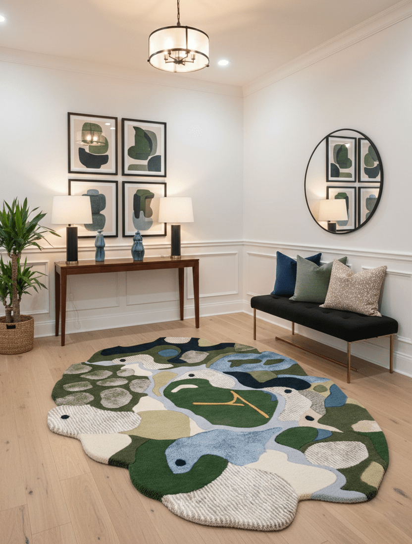 Golf course Modern Style Green Hand Tufted Wool Area Rug.