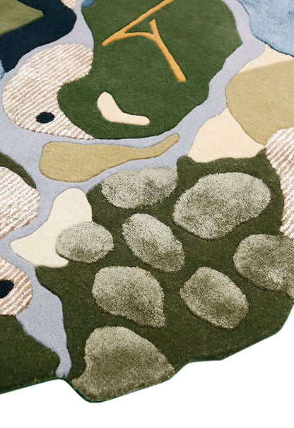 Golf course Modern Style Green Hand Tufted Wool Area Rug.