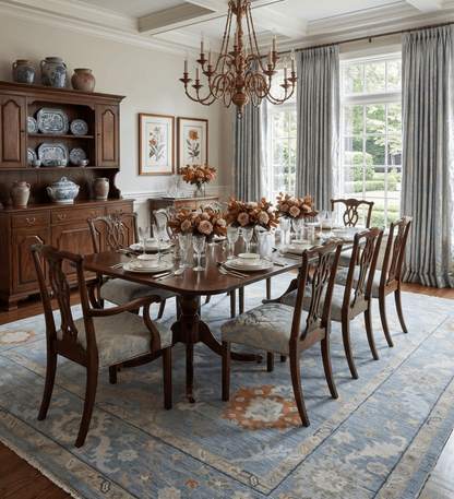 Gray and Beige Hand knotted Traditional Oushak Wool Area Rug.