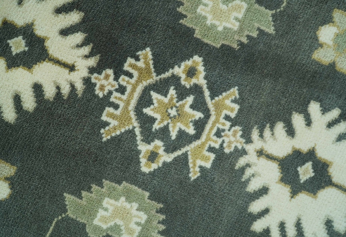 Gray And Beige Oushak Hand Knotted Custom Made Wool Rug.