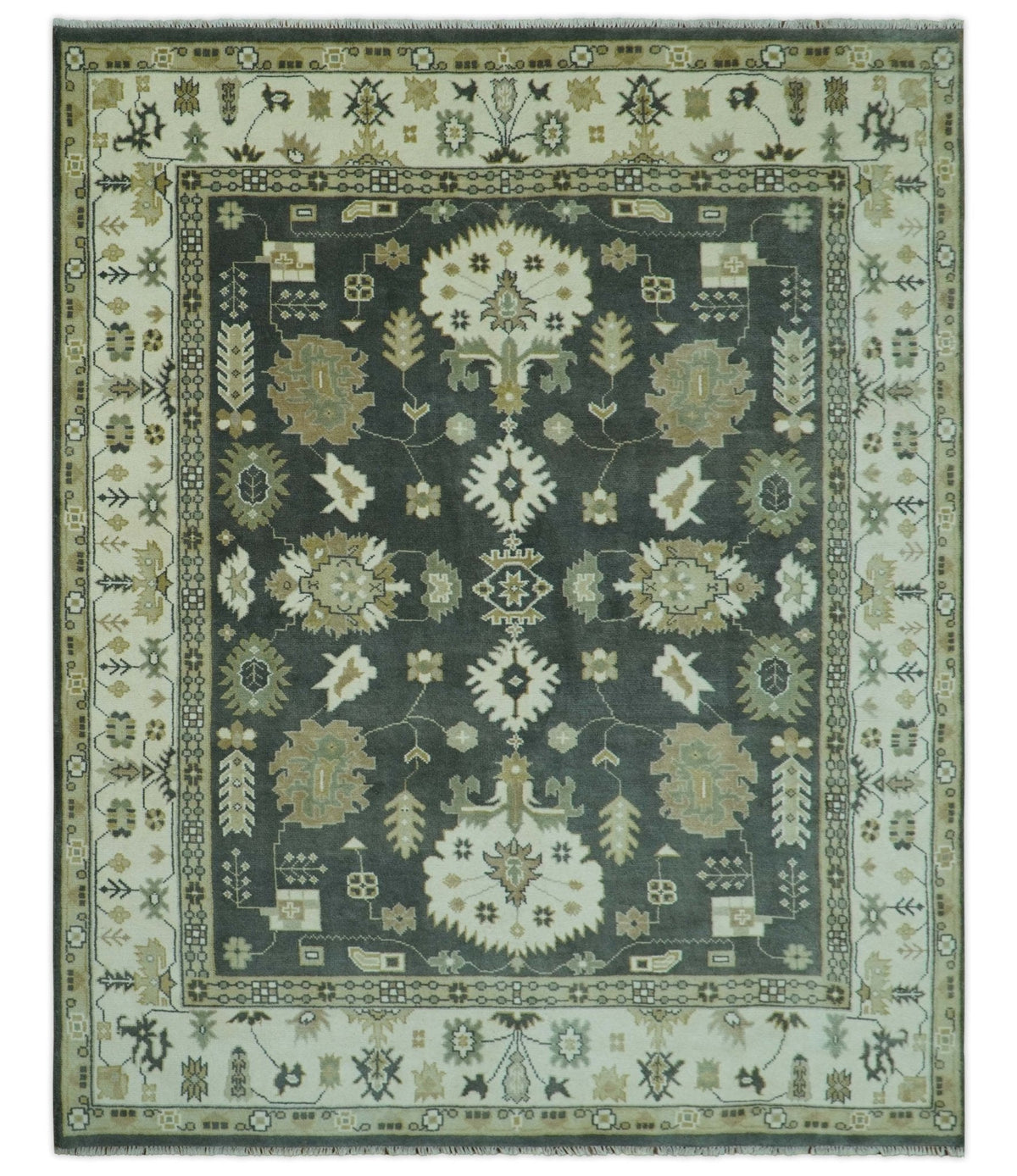 Gray And Beige Oushak Hand Knotted Custom Made Wool Rug.