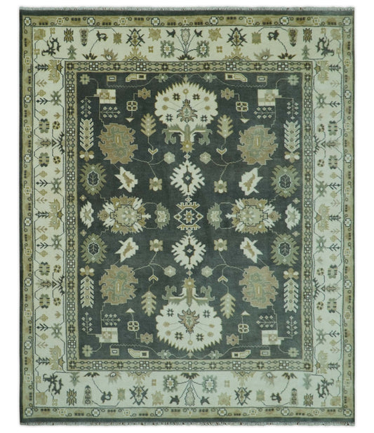 Gray And Beige Oushak Hand Knotted Custom Made Wool Rug.