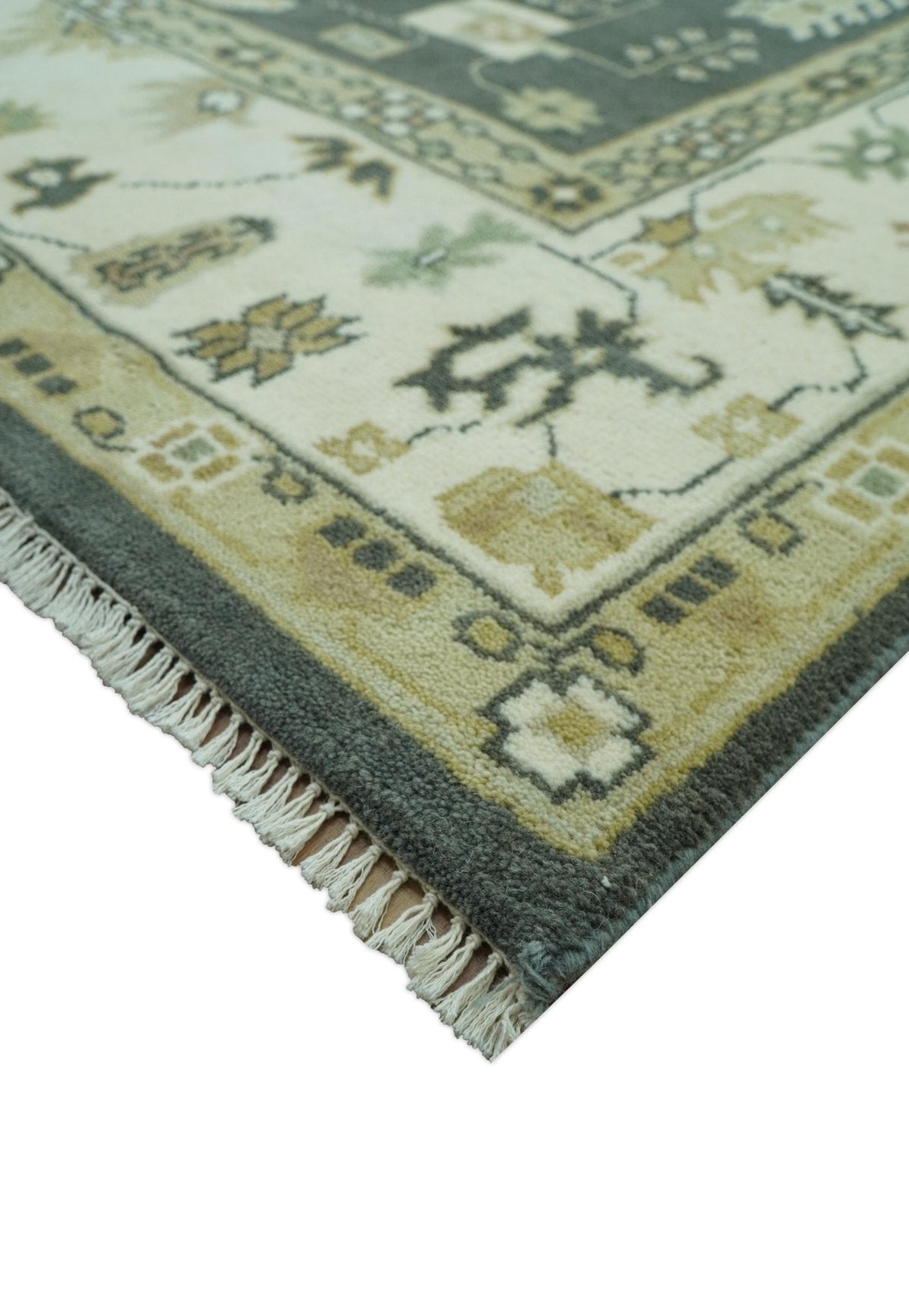 Gray And Beige Oushak Hand Knotted Custom Made Wool Rug.