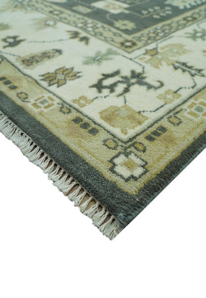Gray And Beige Oushak Hand Knotted Custom Made Wool Rug.
