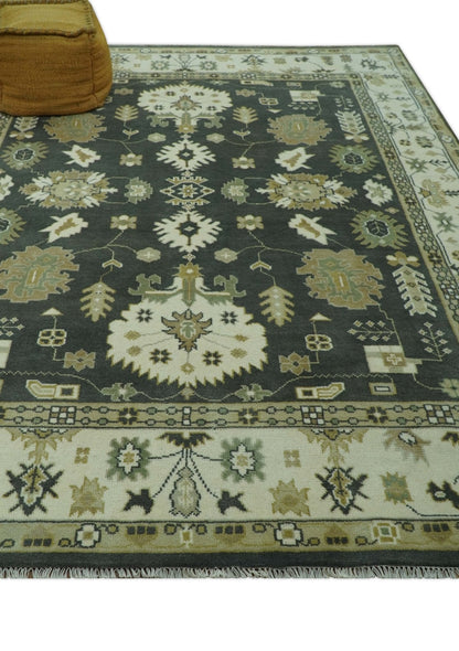 Gray And Beige Oushak Hand Knotted Custom Made Wool Rug.