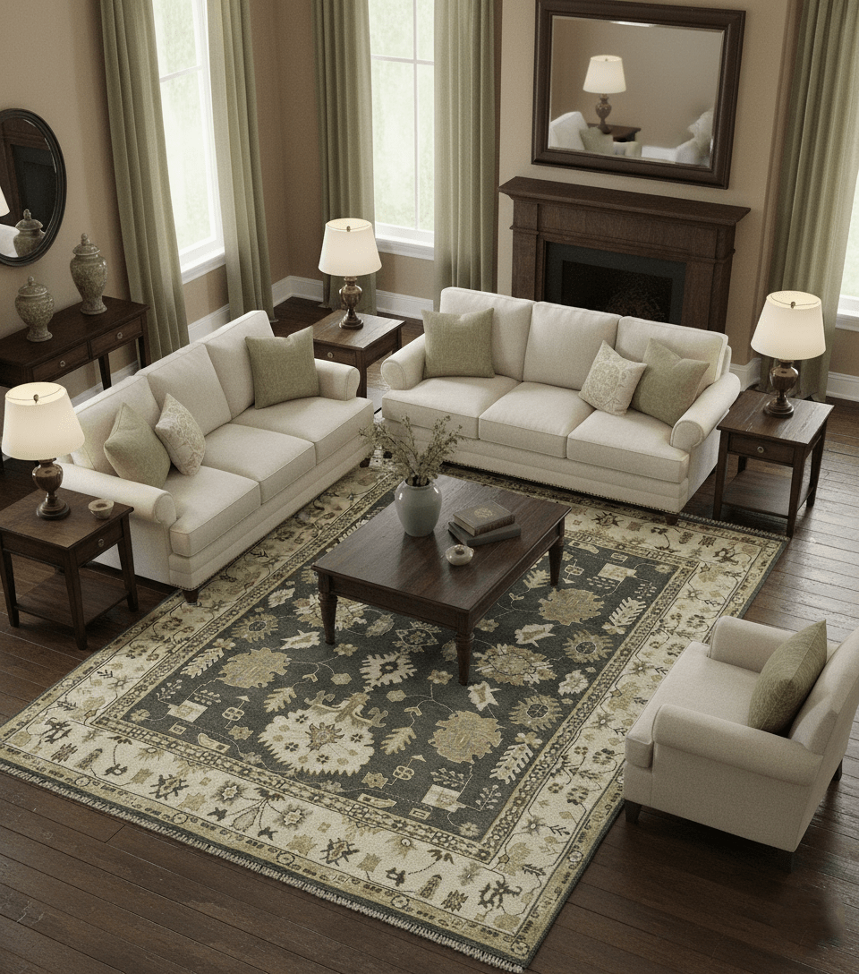 Gray And Beige Oushak Hand Knotted Custom Made Wool Rug.