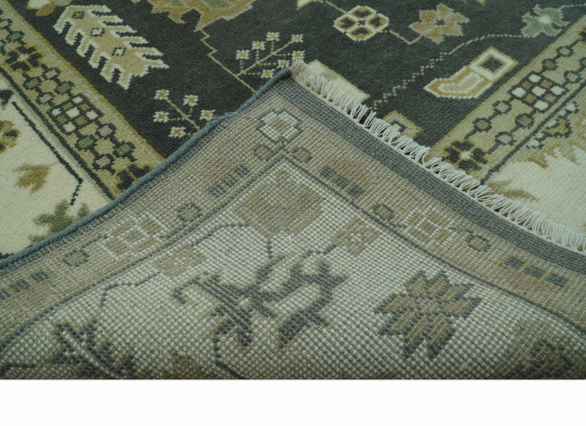 Gray And Beige Oushak Hand Knotted Custom Made Wool Rug.