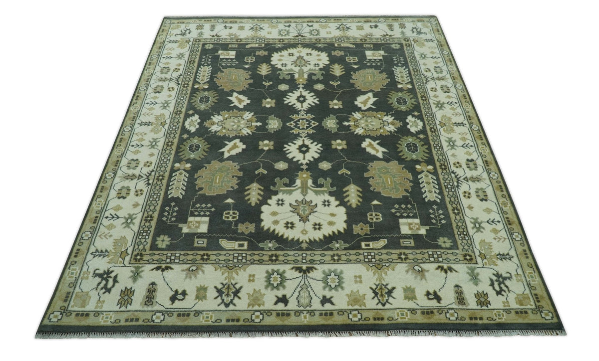 Gray And Beige Oushak Hand Knotted Custom Made Wool Rug.