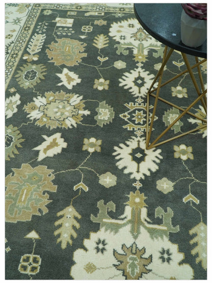 Gray And Beige Oushak Hand Knotted Custom Made Wool Rug.