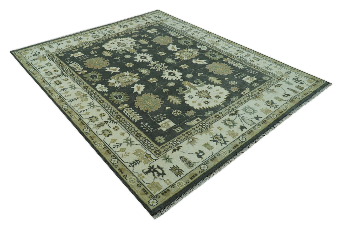 Gray And Beige Oushak Hand Knotted Custom Made Wool Rug.