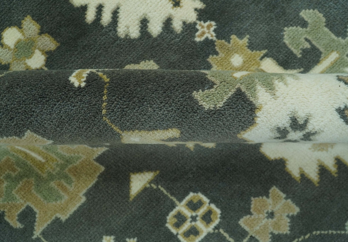 Gray And Beige Oushak Hand Knotted Custom Made Wool Rug.