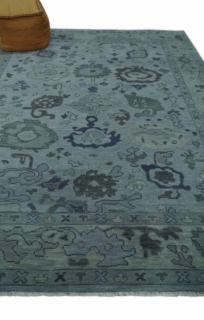 Gray and Charcoal Antique look Hand knotted Traditional Oushak wool Area Rug.