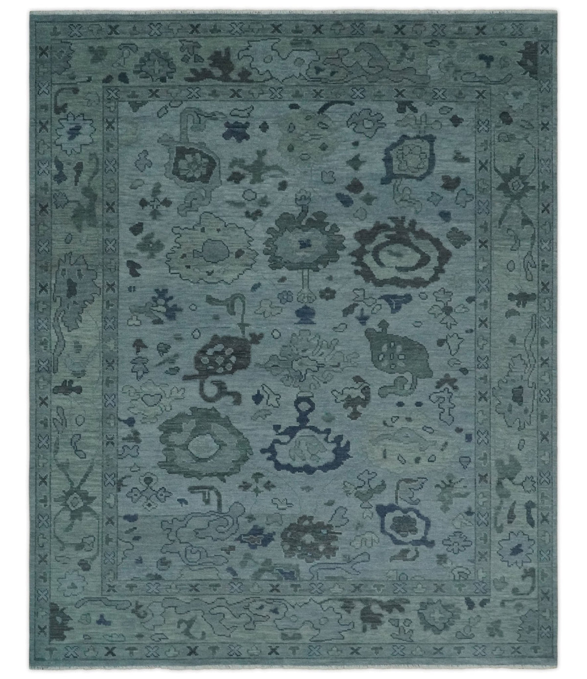 Gray and Charcoal Antique look Hand knotted Traditional Oushak wool Area Rug.