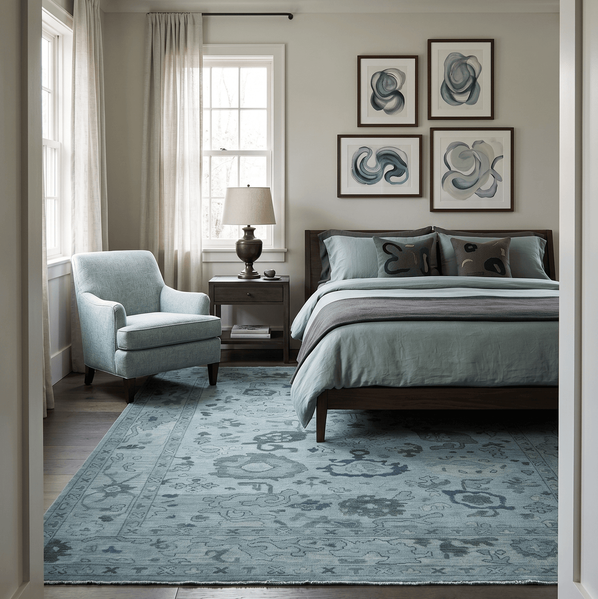 Gray and Charcoal Antique look Hand knotted Traditional Oushak wool Area Rug.