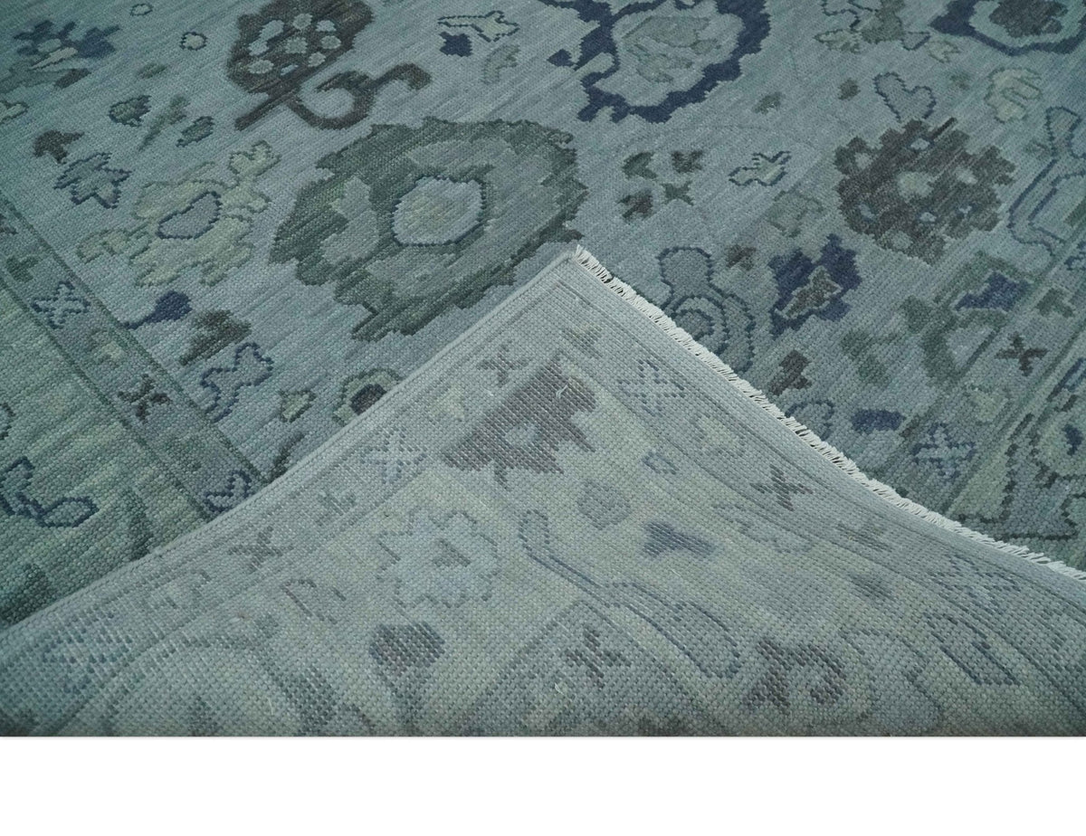 Gray and Charcoal Antique look Hand knotted Traditional Oushak wool Area Rug.