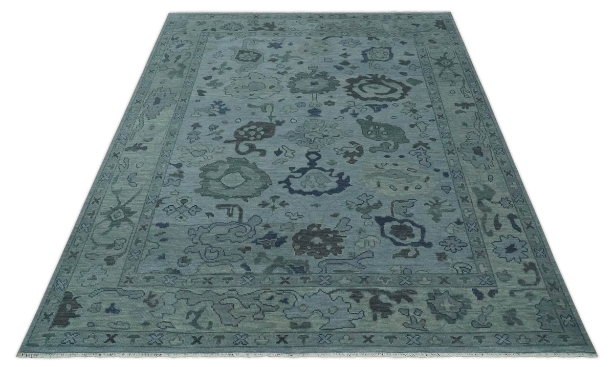 Gray and Charcoal Antique look Hand knotted Traditional Oushak wool Area Rug.