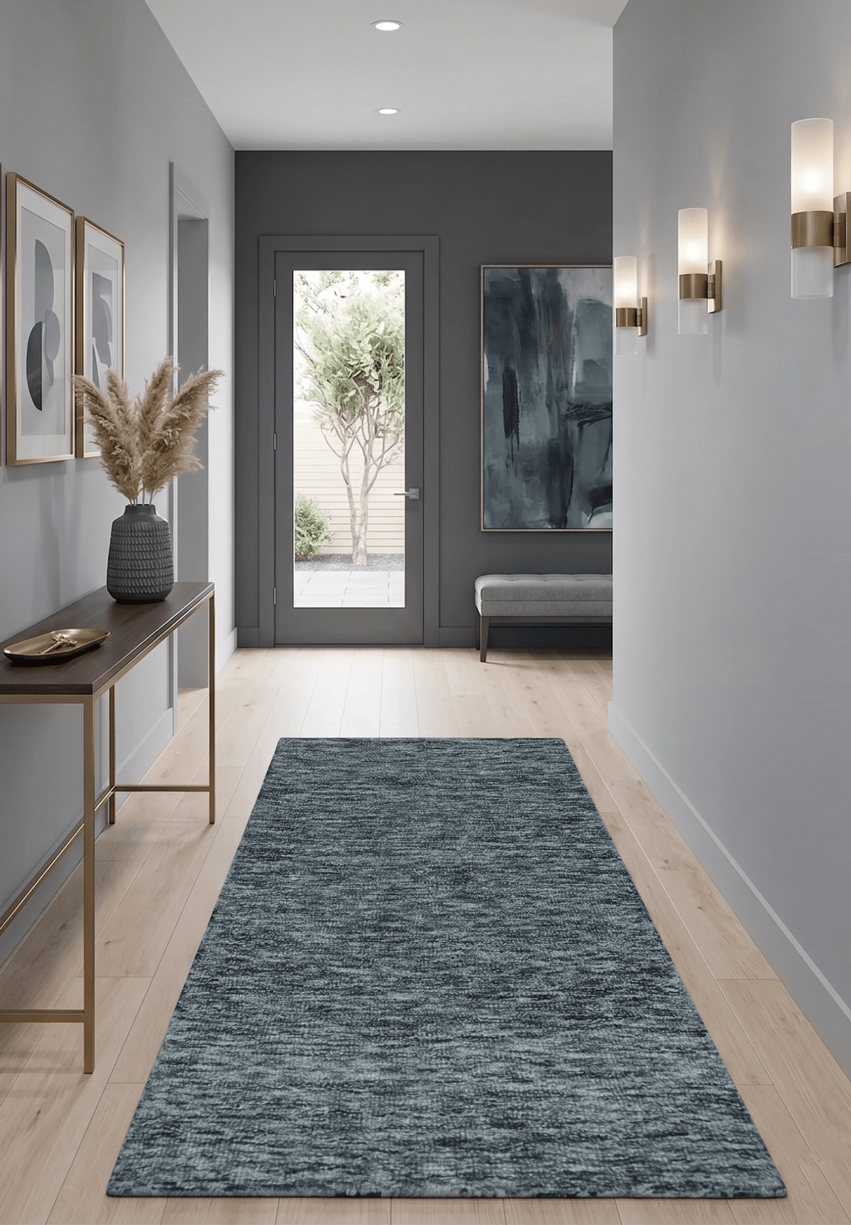 Gray and Charcoal Modern Solid Hand Tufted Natural Wool Area Rug.