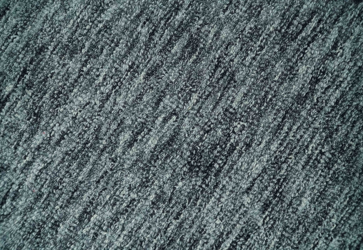 Gray and Charcoal Modern Solid Hand Tufted Natural Wool Area Rug.