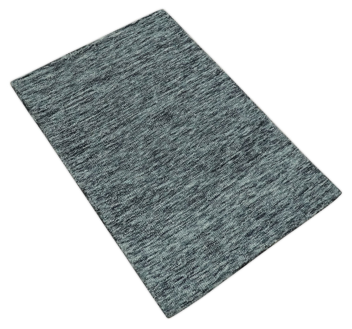 Gray and Charcoal Modern Solid Hand Tufted Natural Wool Area Rug.
