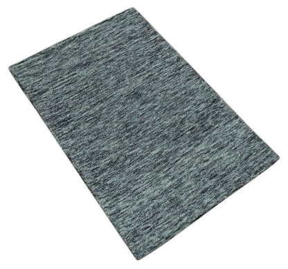 Gray and Charcoal Modern Solid Hand Tufted Natural Wool Area Rug.
