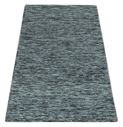 Gray and Charcoal Modern Solid Hand Tufted Natural Wool Area Rug.