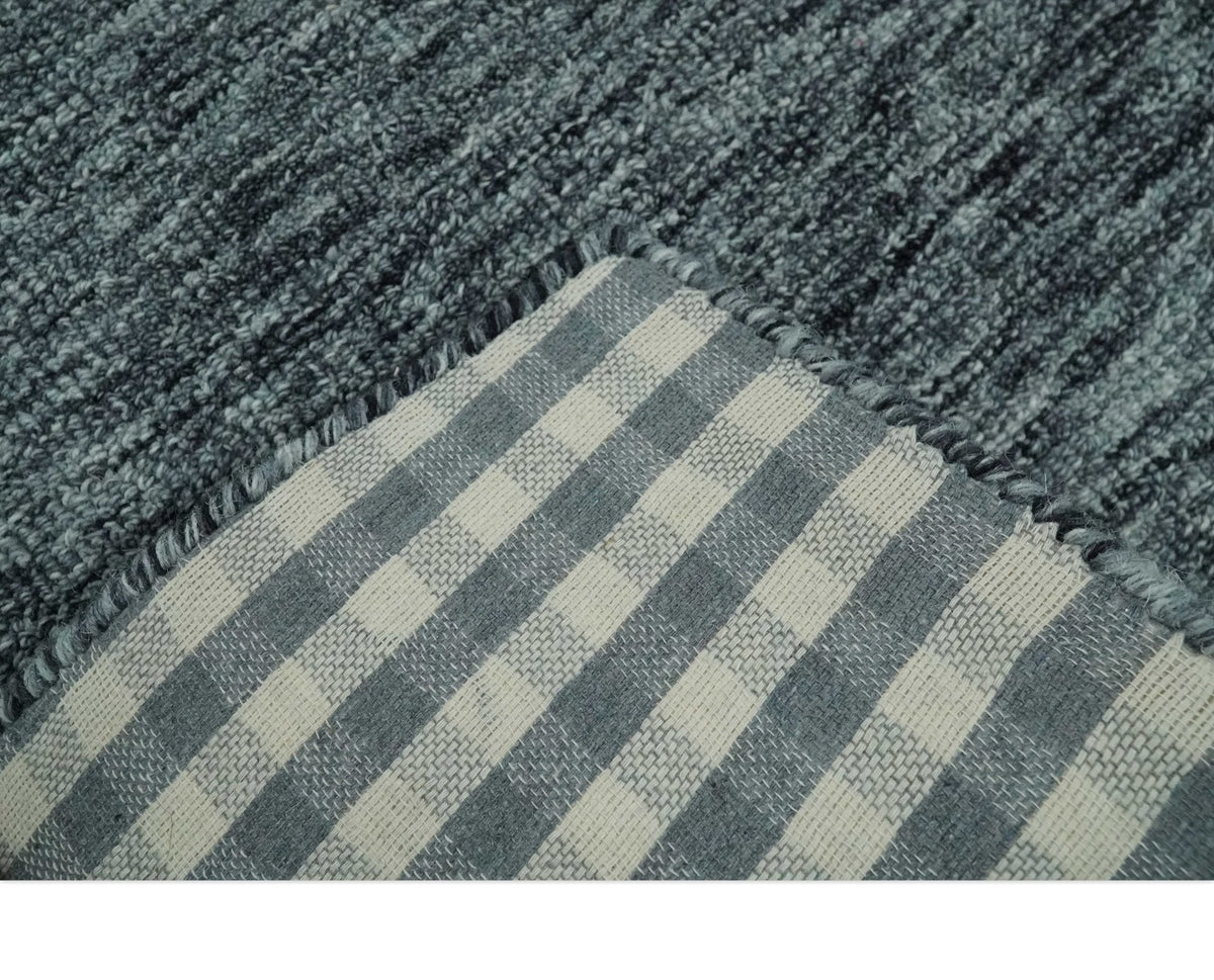 Gray and Charcoal Modern Solid Hand Tufted Natural Wool Area Rug.