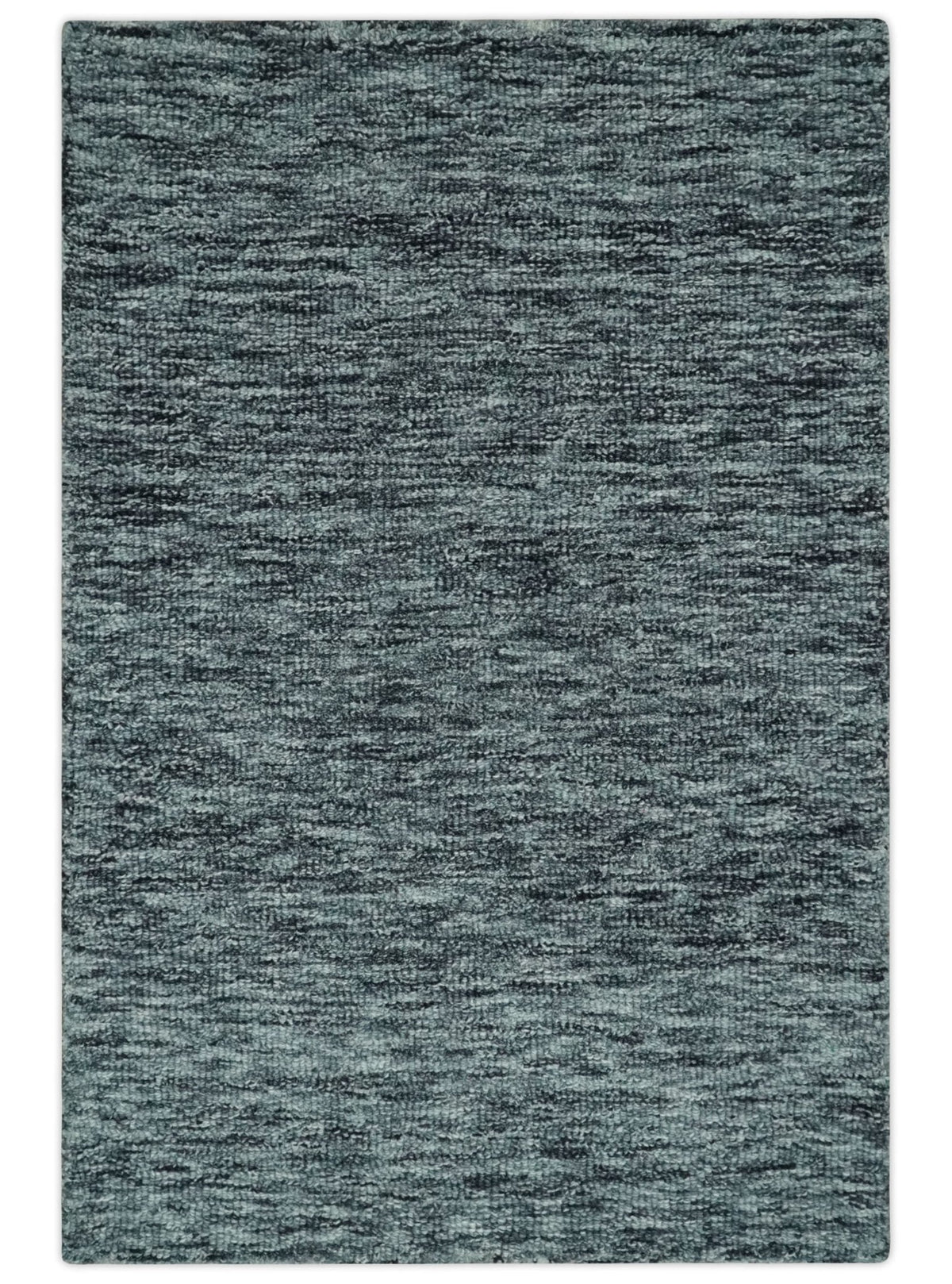 Gray and Charcoal Modern Solid Hand Tufted Natural Wool Area Rug.