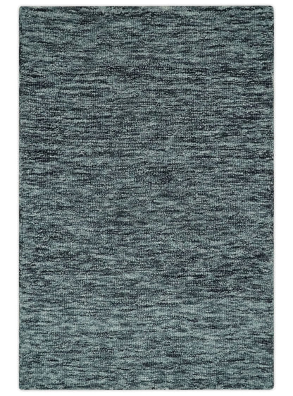 Gray and Charcoal Modern Solid Hand Tufted Natural Wool Area Rug.