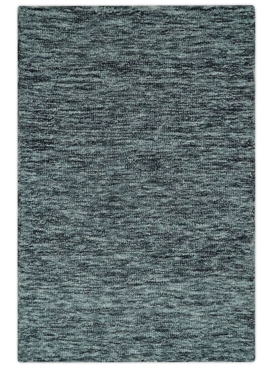 Gray and Charcoal Modern Solid Hand Tufted Natural Wool Area Rug.