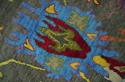 Gray and Olive Wool Colorful Hand knotted Traditional Oushak Multi Size wool Area Rug.