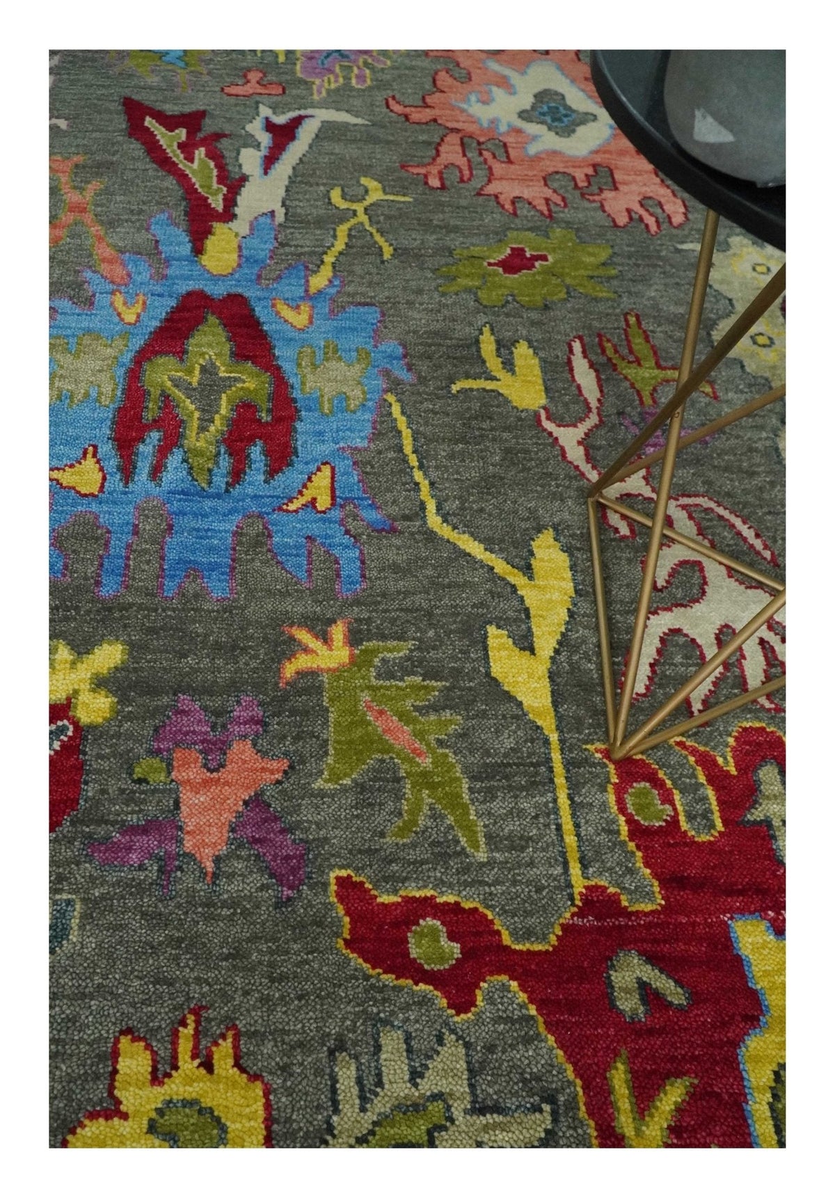 Gray and Olive Wool Colorful Hand knotted Traditional Oushak Multi Size wool Area Rug.