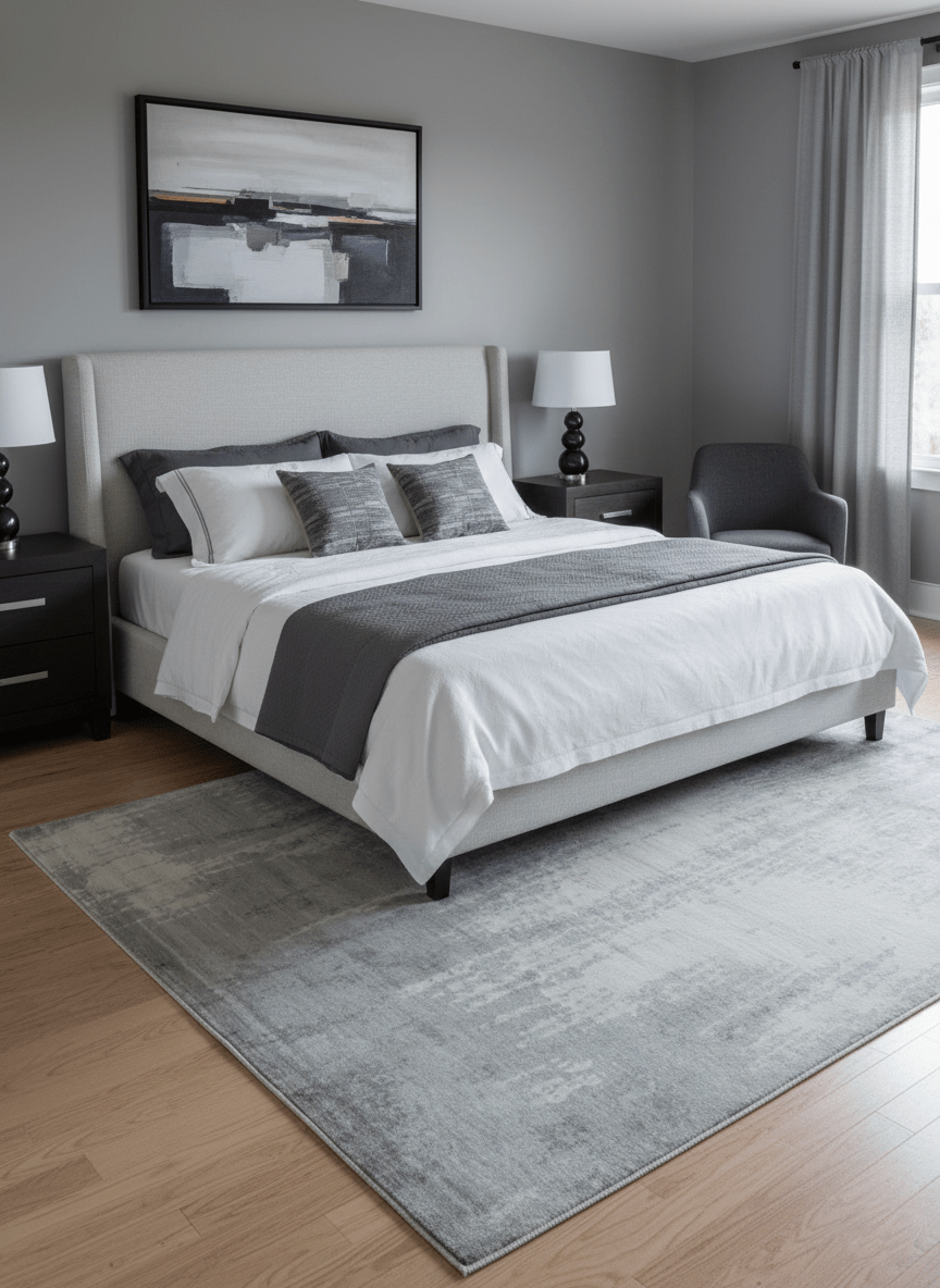Gray And Silver Modern Abstract Design Hand Knotted Bamboo Silk Area Rug.