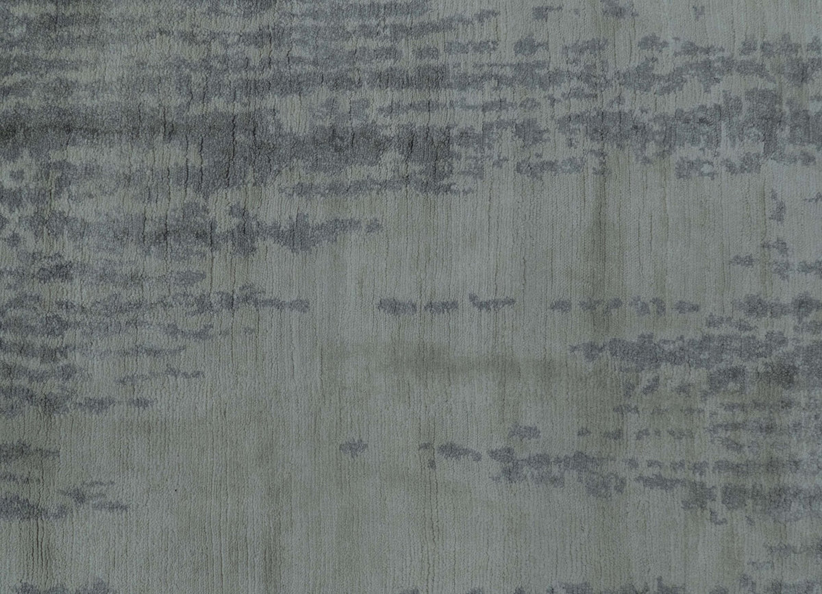 Gray And Silver Modern Abstract Design Hand Knotted Bamboo Silk Area Rug.