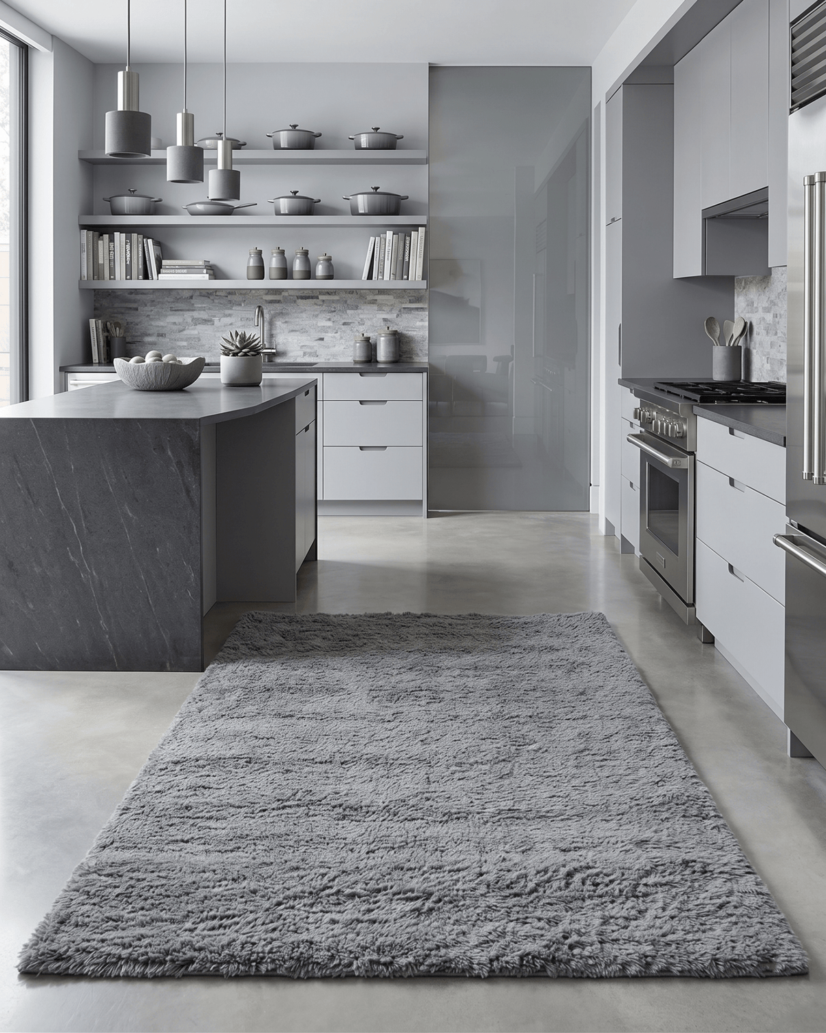 Gray Modern Solid Design Hand Woven Wool Area Rug.