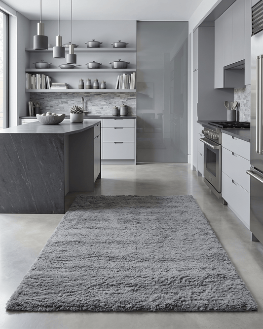 Gray Modern Solid Design Hand Woven Wool Area Rug.