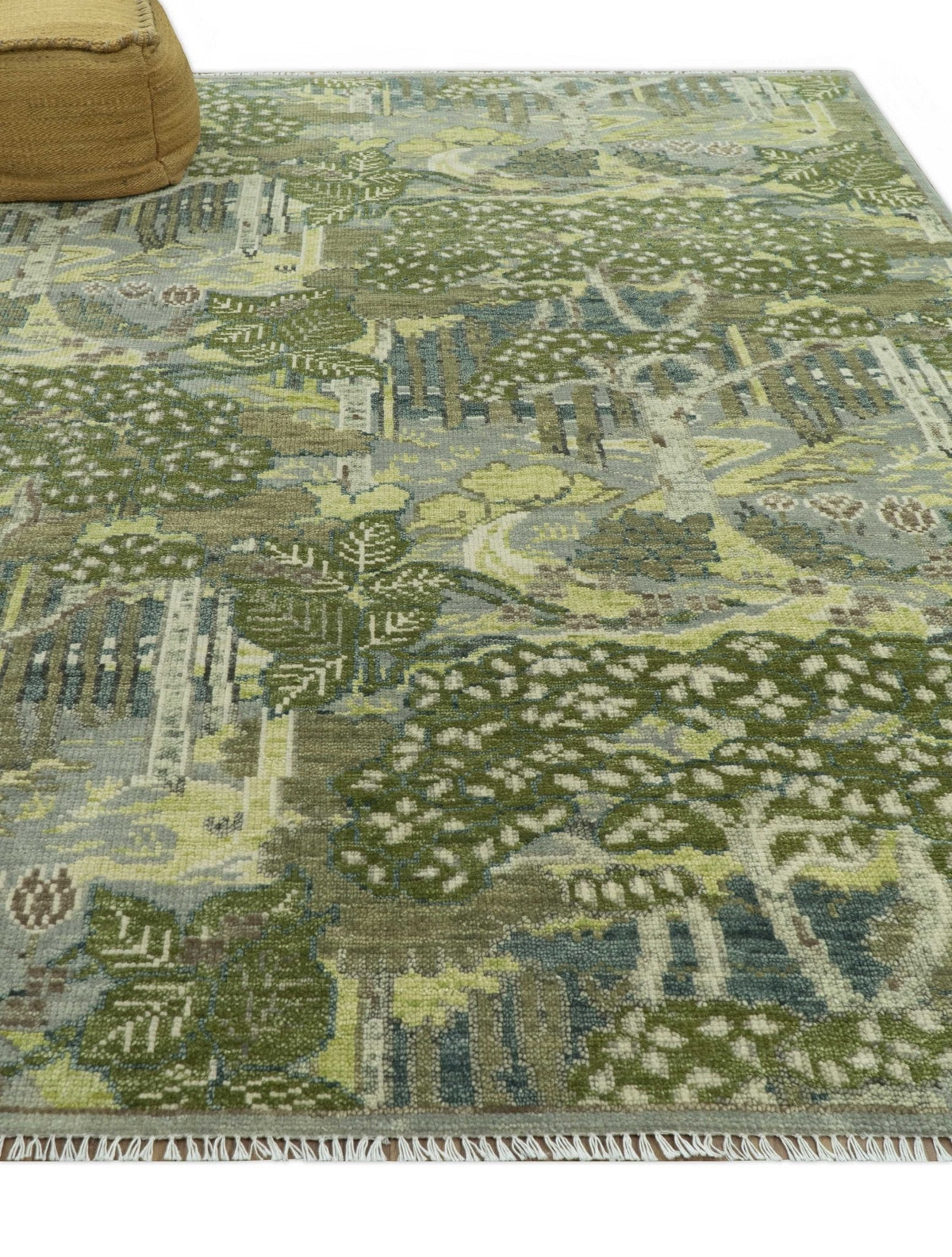 Green And Gray Nature Jungle Hand Knotted Custom Made wool area rug.