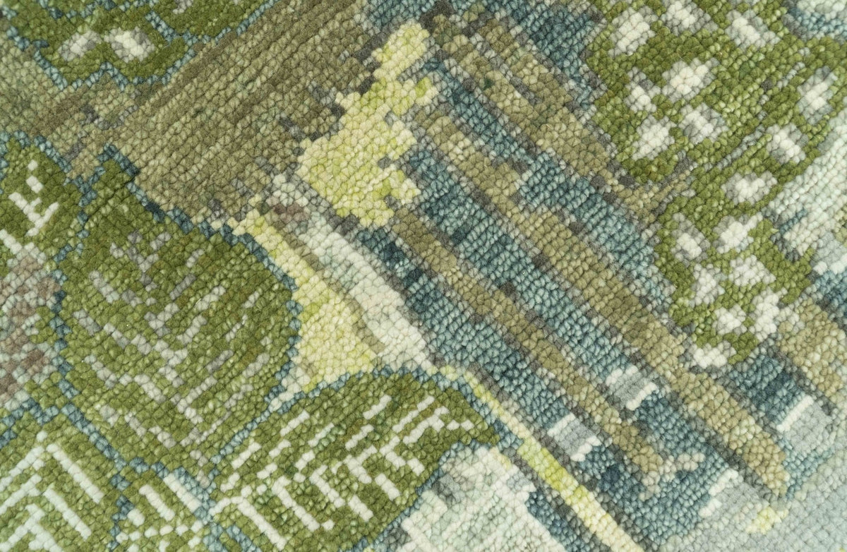 Green And Gray Nature Jungle Hand Knotted Custom Made wool area rug.