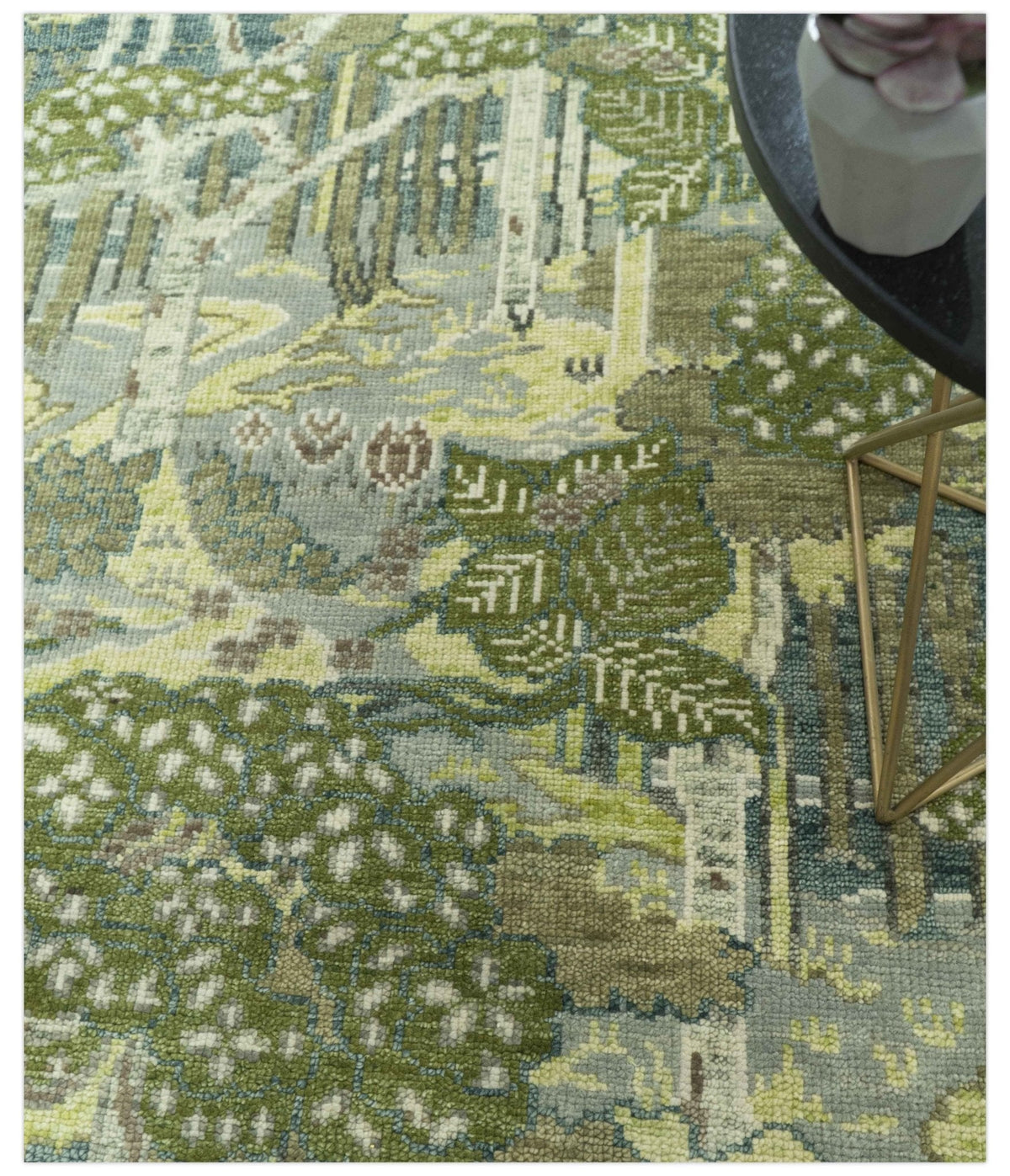 Green And Gray Nature Jungle Hand Knotted Custom Made wool area rug.