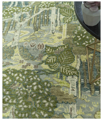 Green And Gray Nature Jungle Hand Knotted Custom Made wool area rug.