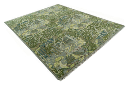 Green And Gray Nature Jungle Hand Knotted Custom Made wool area rug.