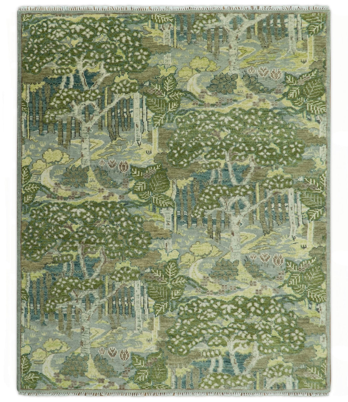 Green And Gray Nature Jungle Hand Knotted Custom Made wool area rug.