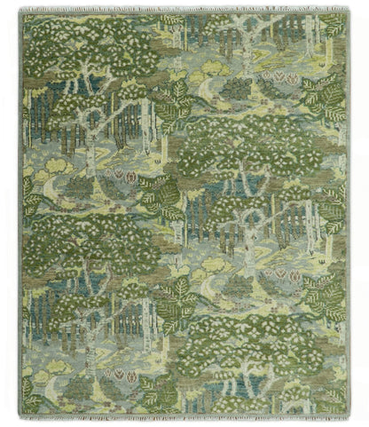 Green And Gray Nature Jungle Hand Knotted Custom Made wool area rug.