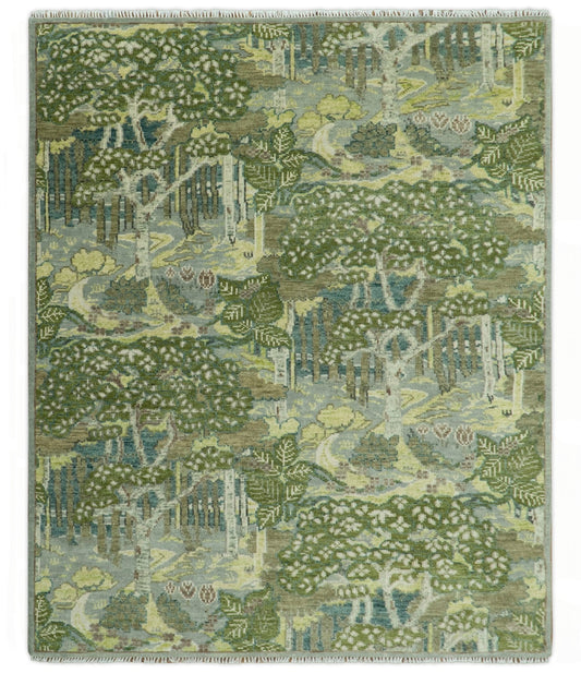Green And Gray Nature Jungle Hand Knotted Custom Made wool area rug.