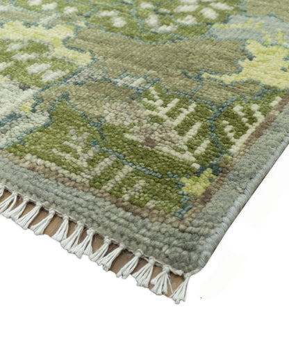 Green And Gray Nature Jungle Hand Knotted Custom Made wool area rug.