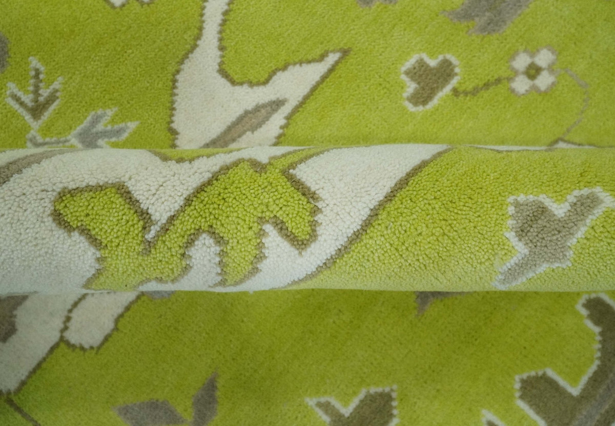 Green and Ivory Hand knotted Oriental Oushak Multi Size wool Area Rug.