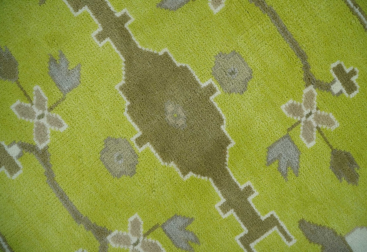 Green and Ivory Hand knotted Oriental Oushak Multi Size wool Area Rug.