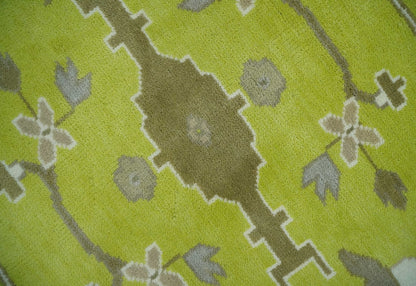Green and Ivory Hand knotted Oriental Oushak Multi Size wool Area Rug.