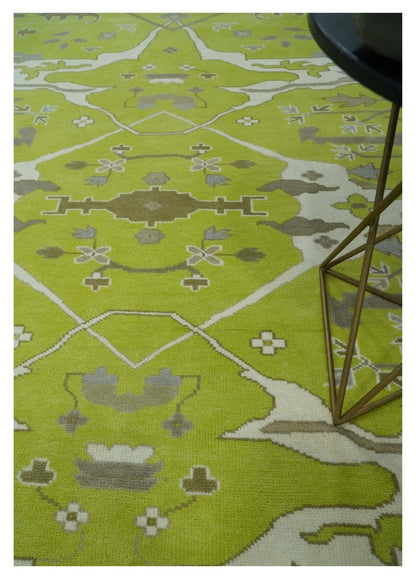 Green and Ivory Hand knotted Oriental Oushak Multi Size wool Area Rug.
