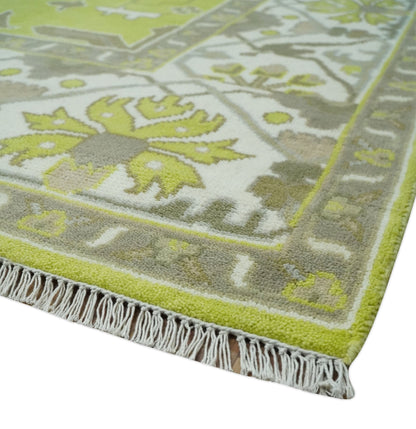Green and Ivory Hand knotted Oriental Oushak Multi Size wool Area Rug.